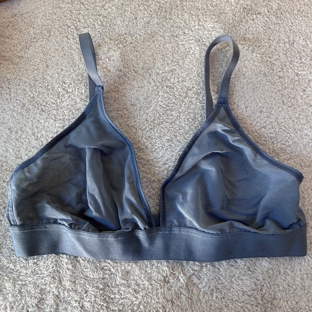 Negative Underwear Sieve Triangle Non-Wire Bra Slate Blue Gray Mesh Size 4